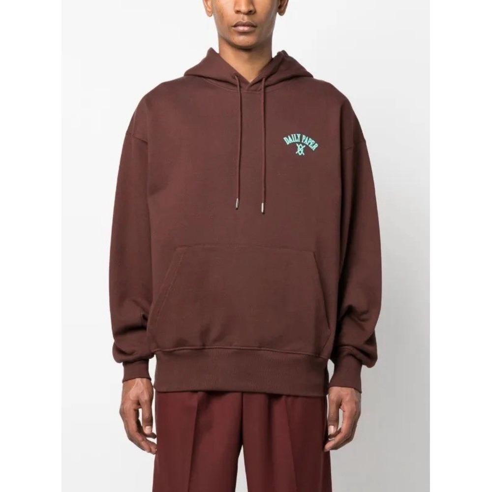 Daily Paper Logo Cotton Graphic Print Braun Hoodie‎ Mens Size L